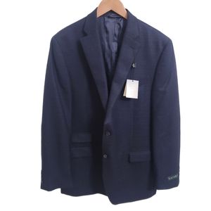 NWT Lauren Ralph Lauren Wool Blue & Black Plaid Double Button Blazer Size 42L
